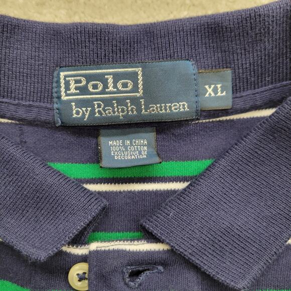 Vintage Polo by Ralph Lauren Shirt Blue Green White Striped Collared Men’s XL - Picture 3 of 8